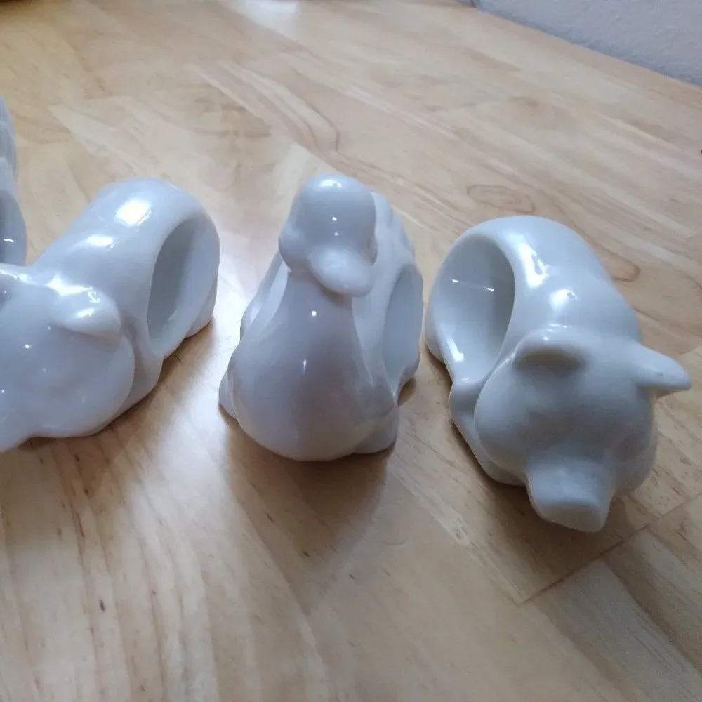 Vintage Ceramic Napkin Holder Farm Animals Pig Duck Rooster Set Of 4 Japan